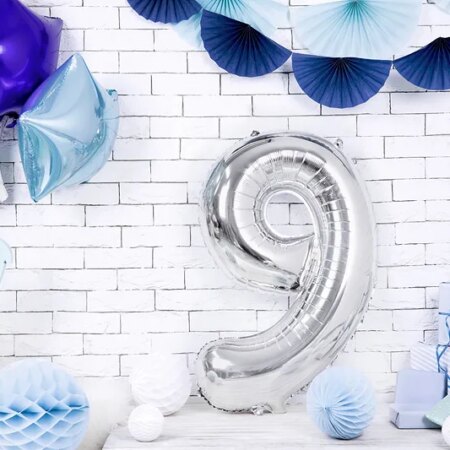 BALON FOLIOWY CYFRA 9, SREBRNY