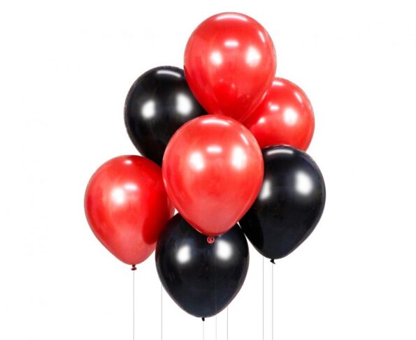 BALONY LATEKSOWE CZERWONO CZARNY ZESTAW 7szt 30cm