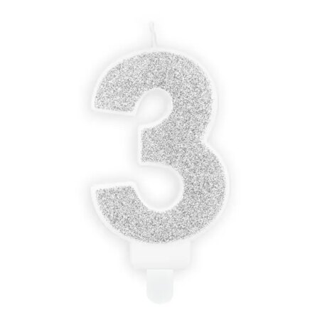 ŚWIECZKA CYFRA „3” SREBRNY
