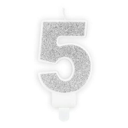 ŚWIECZKA CYFRA „5” SREBRNY