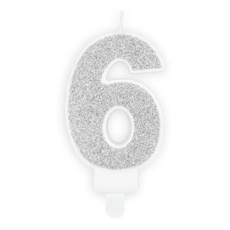 ŚWIECZKA CYFRA „6” SREBRNY