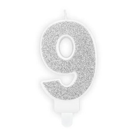 ŚWIECZKA CYFRA „9” SREBRNY