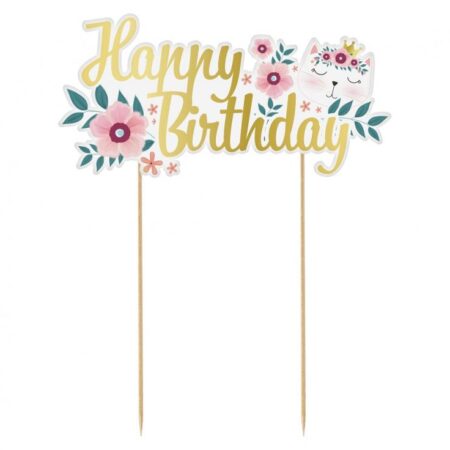 TOPPER NA TORT KOTEK HAPPY BIRTHDAY, 15x19cm