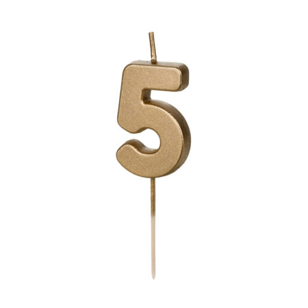 ŚWIECZKA URODZINOWA, CYFRA 5. ZŁOTA, 4,5cm