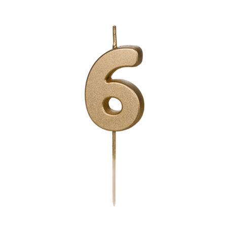ŚWIECZKA URODZINOWA, CYFRA 6. ZŁOTA 4,5cm