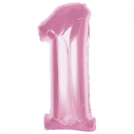 BALON FOLIOWY, RÓŻOWY, CYFRA 1