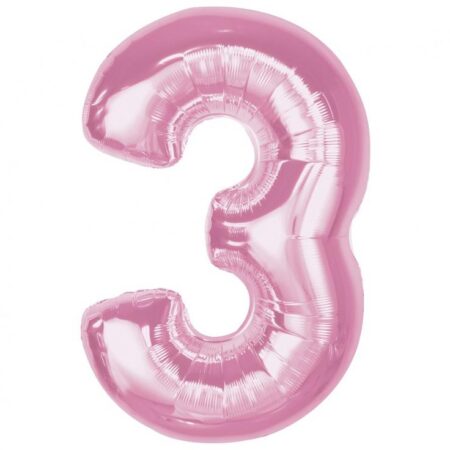 BALON FOLIOWY RÓŻOWY CYFRA 3
