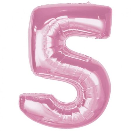 BALON FOLIOWY RÓZOWY, CYFRA 5