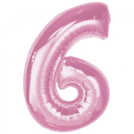 BALON FOLIOWY, RÓŻOWY, CYFRA 6