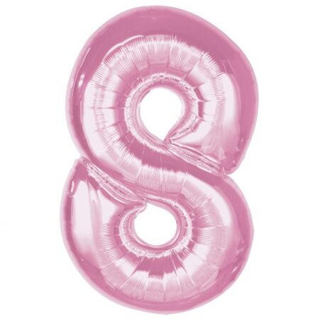 BALON FOLIOWY, RÓŻOWY, CYFRA 8
