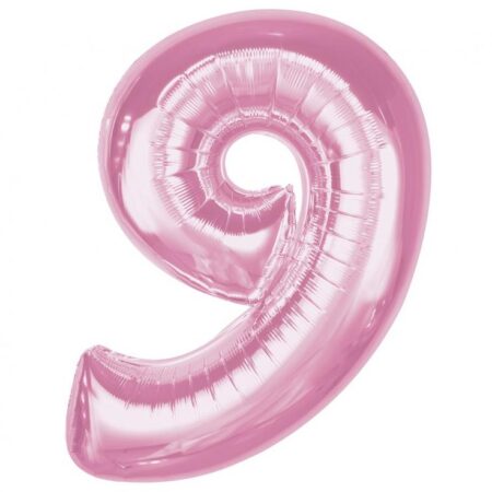 BALON FOLIOWY, RÓŻOWY, CYFRA 9